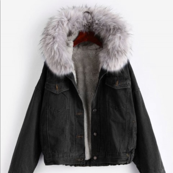 denim jacket with fur hood